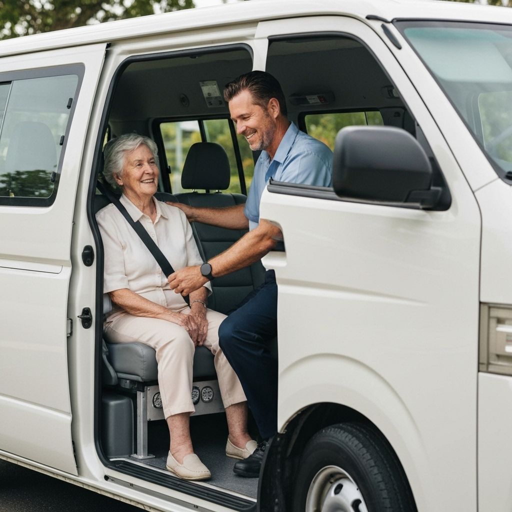Caring transport staff assisting passengers